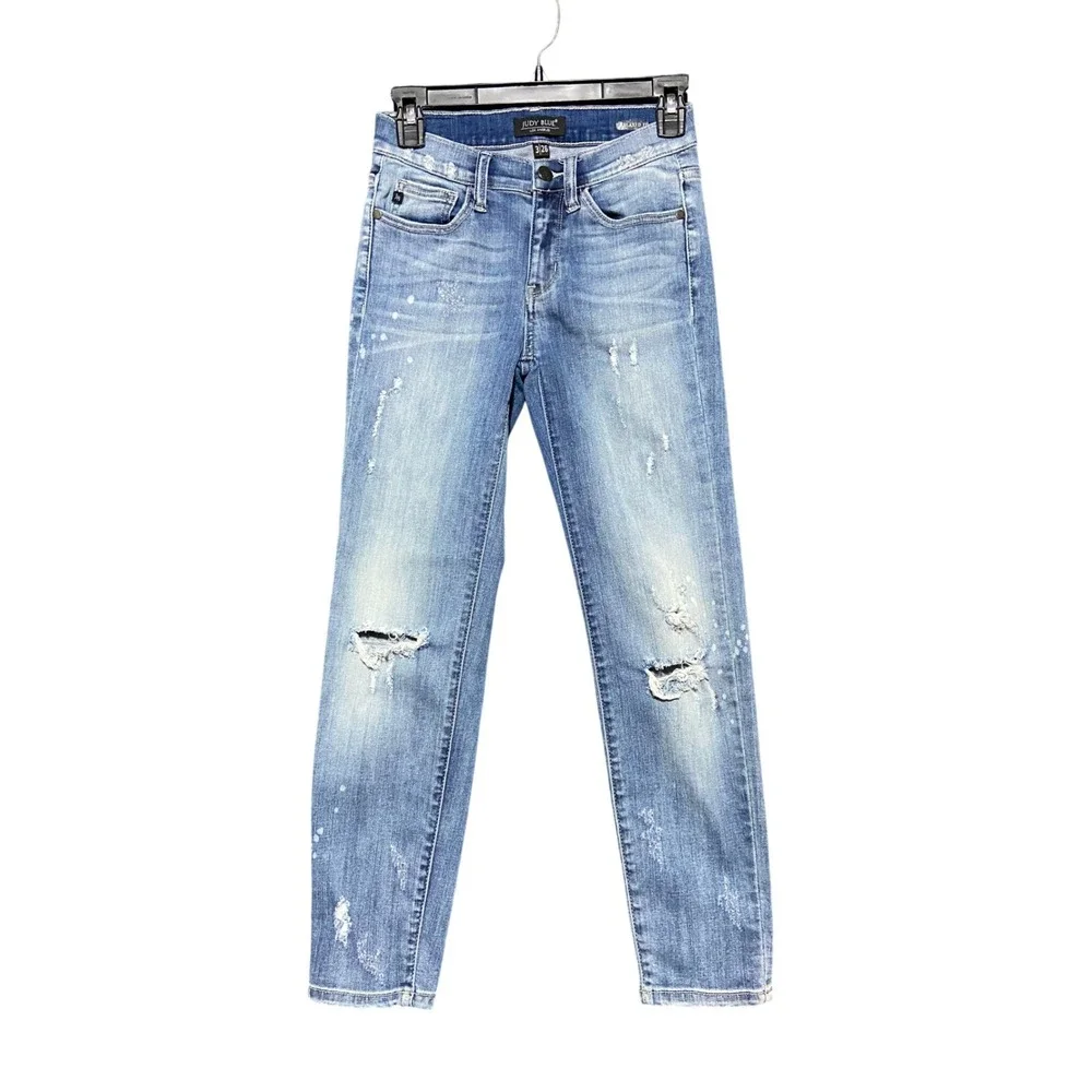 Judy Blue Relaxed Fit Mid Rise Skinny Jeans‎ Distressed Paint Splatter Size 3/26